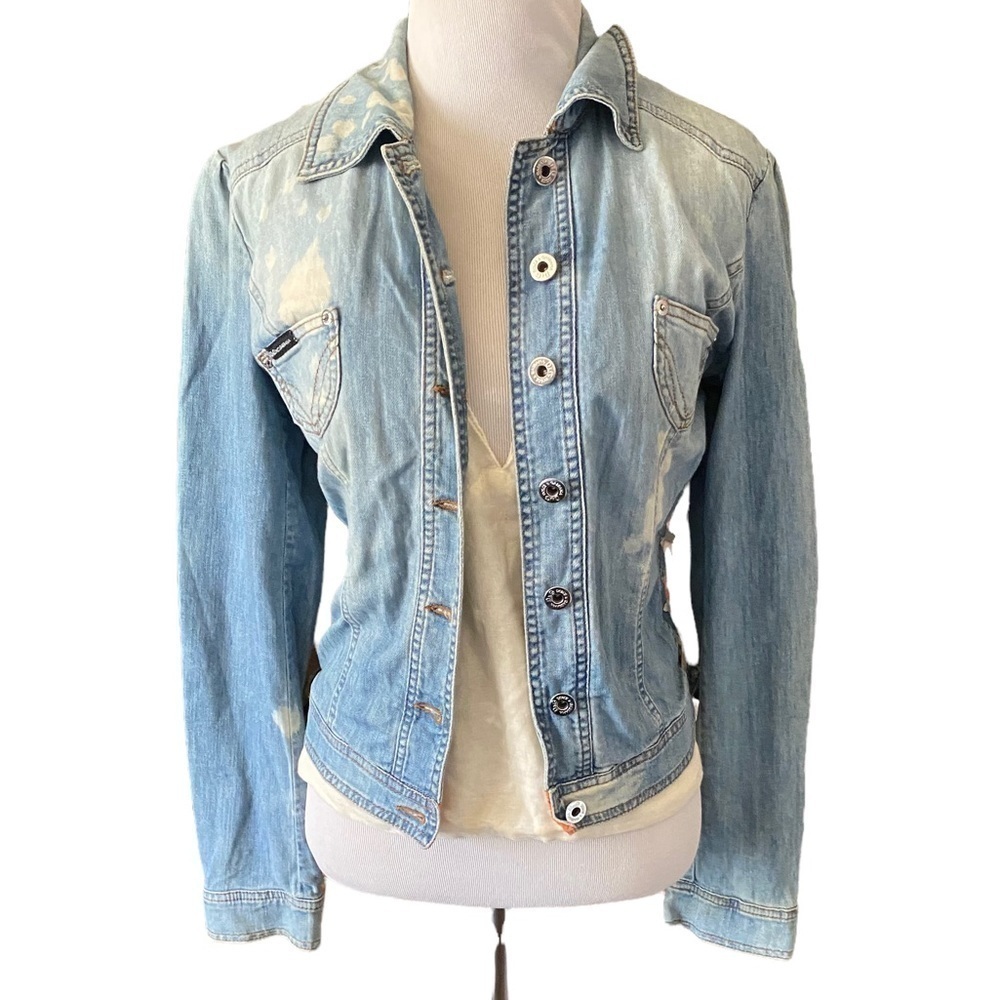 Dolce & Gabbana Vintage Y2K Bleach Splatter Lace Up Denim Jacket IT 40 US 4